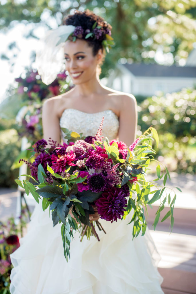 purple and magenta oregon grown bouquet by songbird floristry
