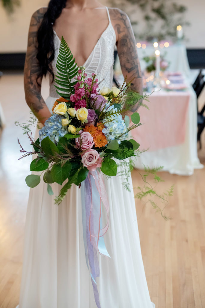 a pretty pastel colored bridal bouquet